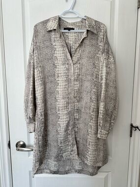 NWOT Snakeskin Print Oversized Button-Down Tunic Dress Flowy Chic Business Lg